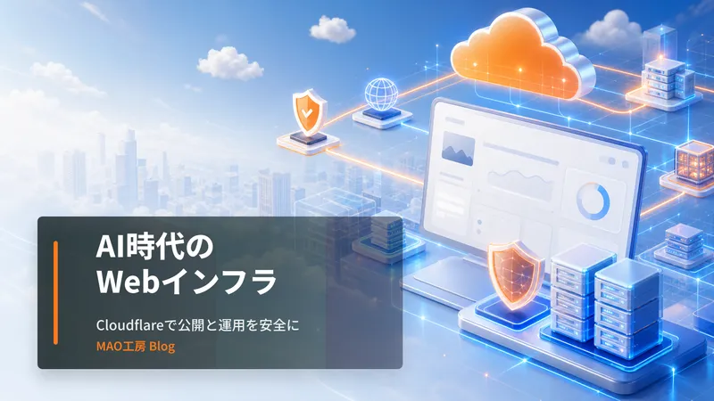 記事内容を表すアイキャッチ画像: CloudflareのAgent Lee、Dynamic Workflows、Artifactsなどの公式発表をもとに、AIで作ったWebサイトや業務ツールを安全に公開・運用するためのインフラ知識を事業者様向けに解説します